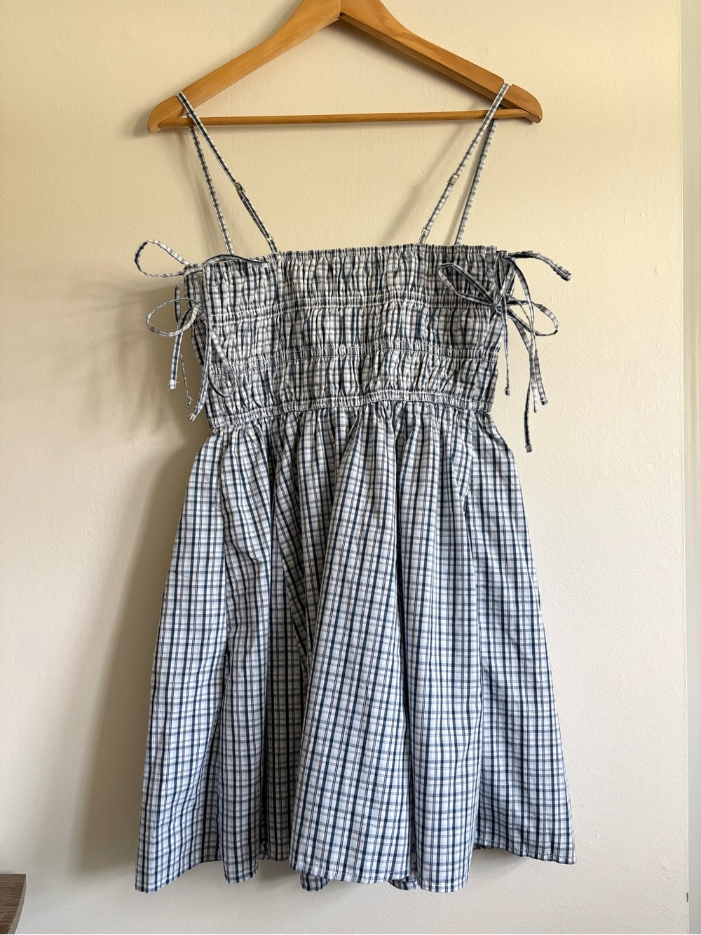 Abercrombie & Fitch Babydoll Smocked Mini Dress in Blue Gingham NEW - Picture 4 of 7